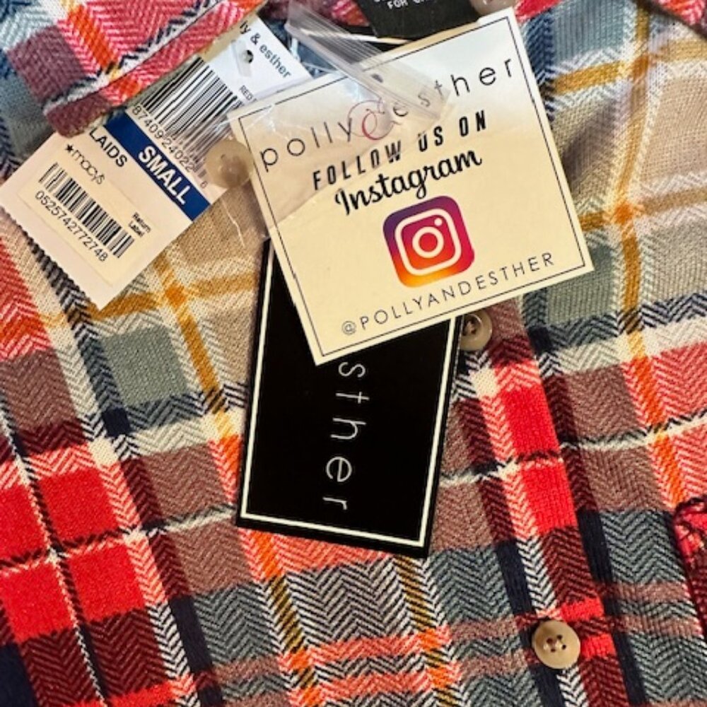 Polly & Esther Plaid Shirt with Drawstring Tie - Sz - S -NWT - Picture 10 of 12